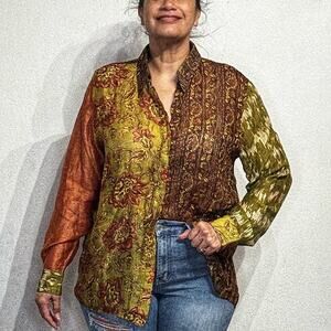 Savannah Morrow Multicolor Silk Cliff Blouse Sz M NWT